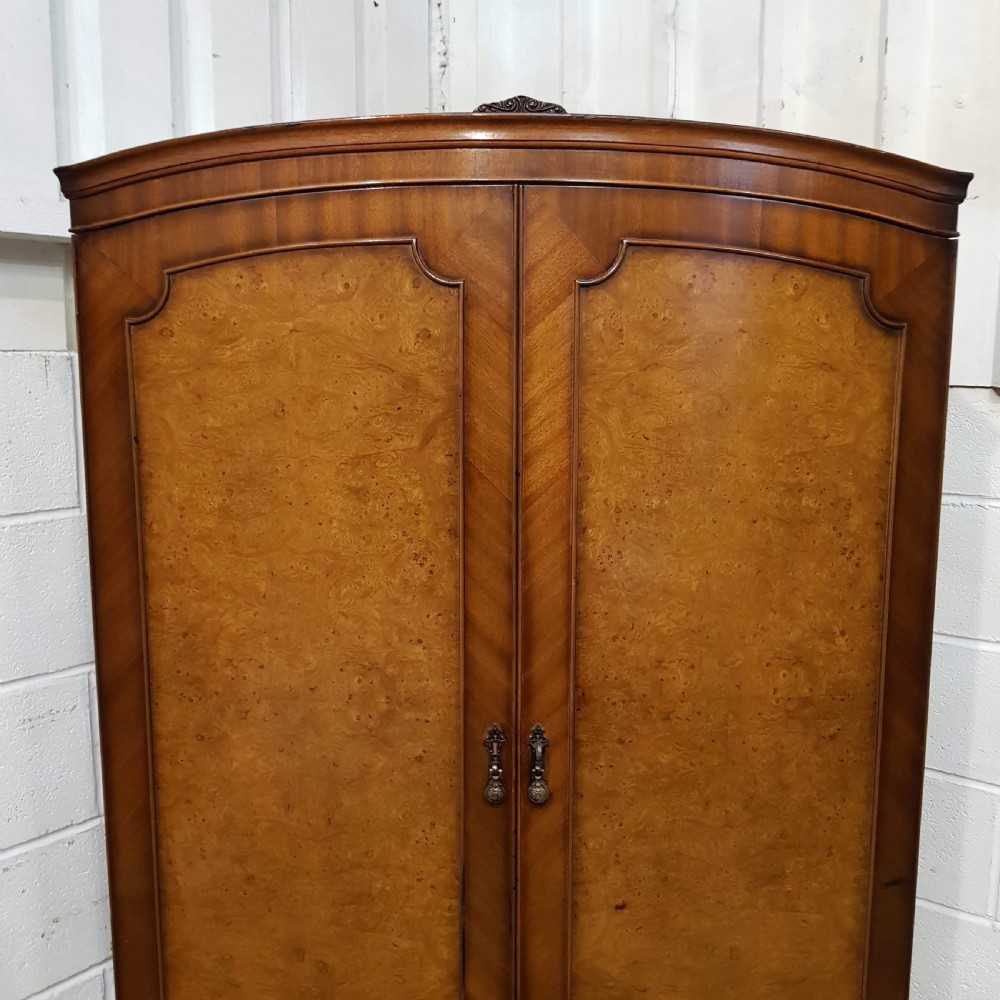 ANTIQUE SMALL BURR WALNUT BOW FRONT WARDROBE C1920 View V