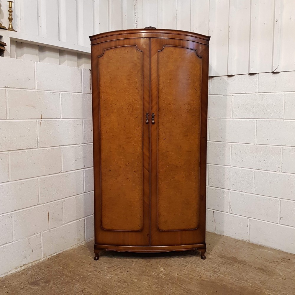 ANTIQUE SMALL BURR WALNUT BOW FRONT WARDROBE C1920 View VI
