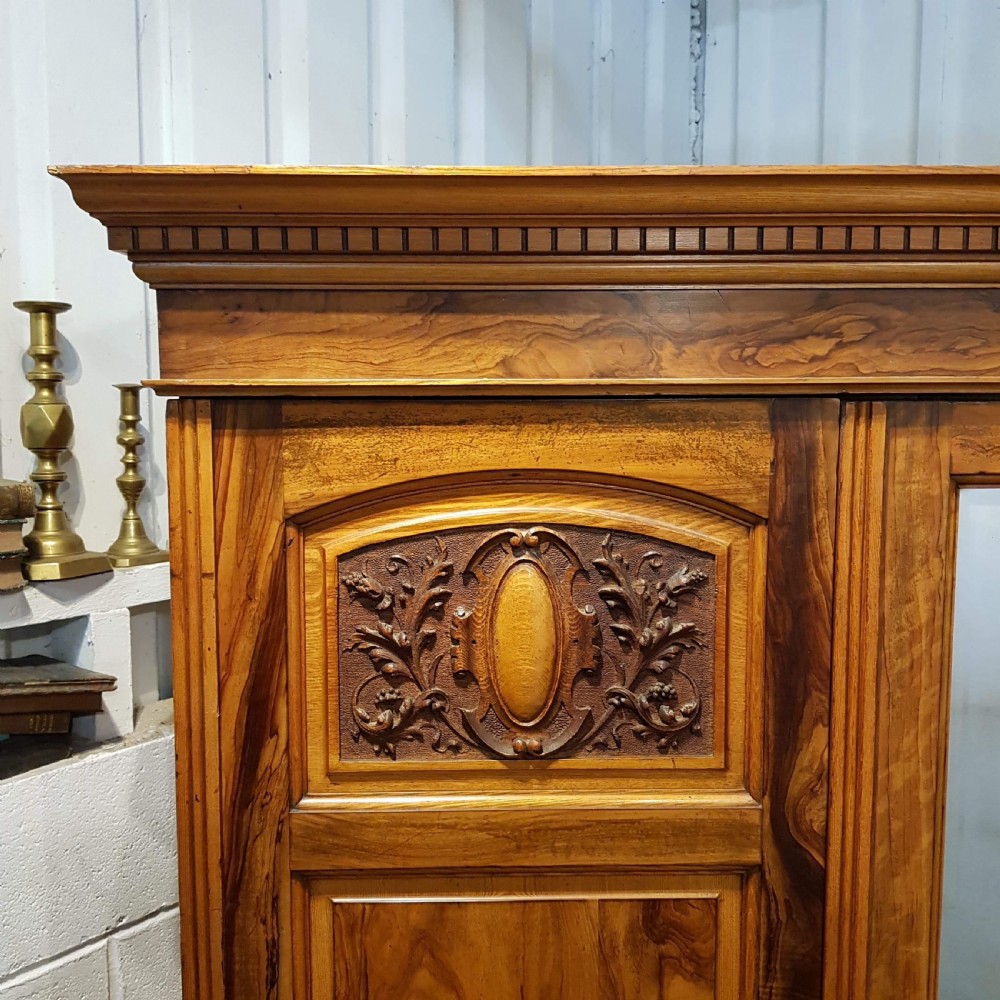ANTIQUE LATE VICTORIAN ASH & WALNUT TRIPLE WARDROBE C1890 View VII