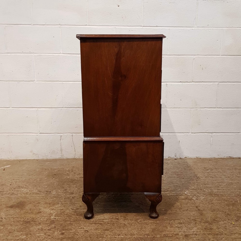 ANTIQUE BURR WALNUT SMALL CHEST ON CHEST OF DRAWERS C1920 View II