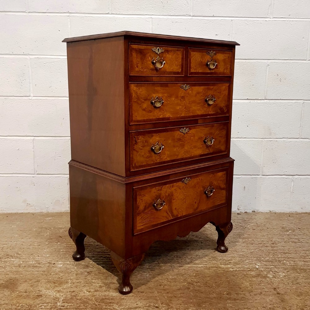 ANTIQUE BURR WALNUT SMALL CHEST ON CHEST OF DRAWERS C1920 View III