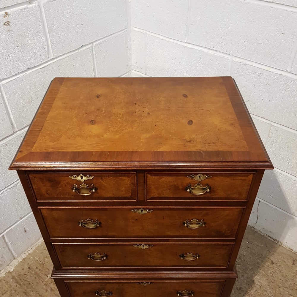 ANTIQUE BURR WALNUT SMALL CHEST ON CHEST OF DRAWERS C1920 View IV