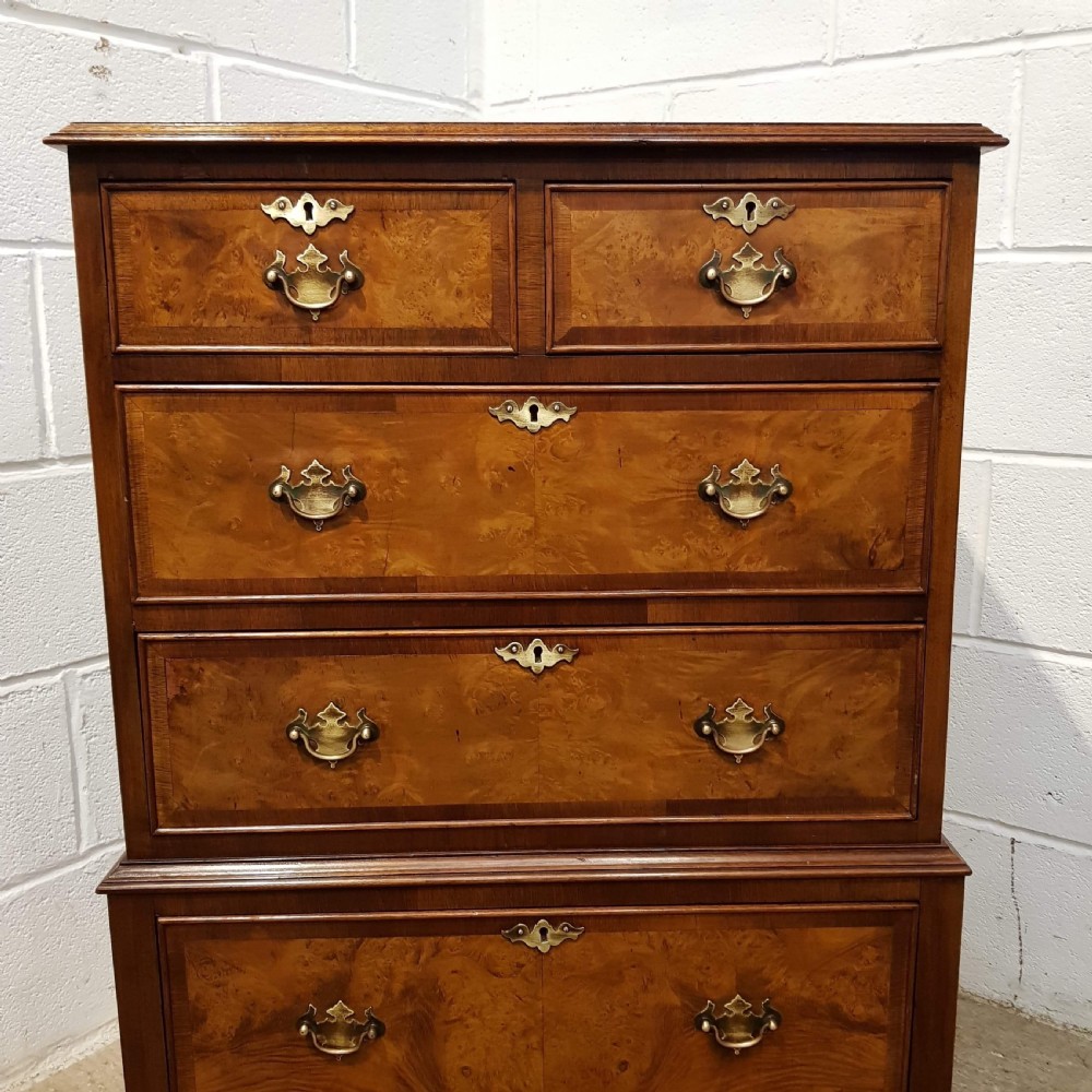 ANTIQUE BURR WALNUT SMALL CHEST ON CHEST OF DRAWERS C1920 View VI