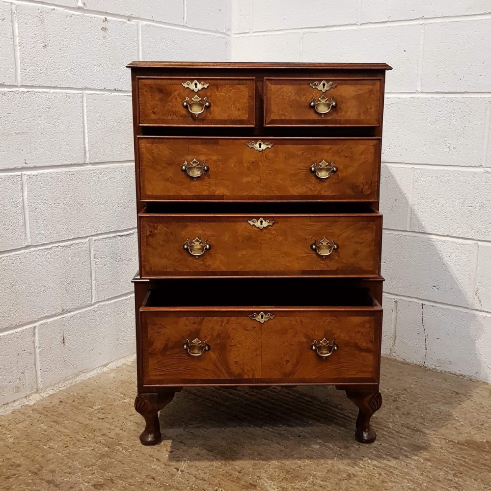 ANTIQUE BURR WALNUT SMALL CHEST ON CHEST OF DRAWERS C1920 View VII