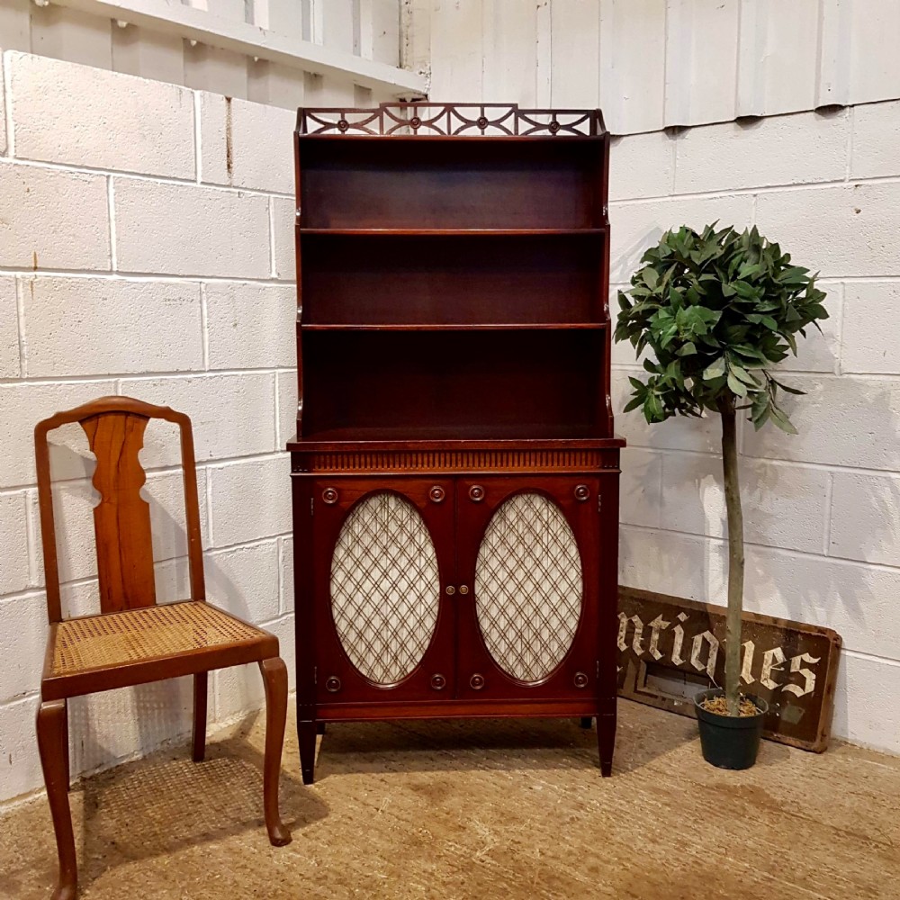 ANTIQUE EDWARDIAN REGENCY MAHOGANY WATERFALL BOOKCASE ON CUPBOARD C1900