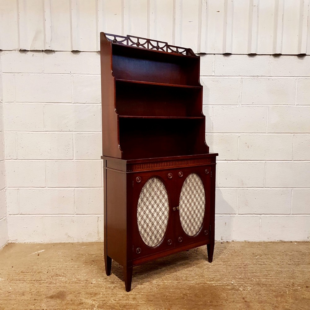 ANTIQUE EDWARDIAN REGENCY MAHOGANY WATERFALL BOOKCASE ON CUPBOARD C1900 View II
