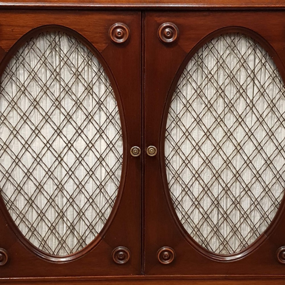 ANTIQUE EDWARDIAN REGENCY MAHOGANY WATERFALL BOOKCASE ON CUPBOARD C1900 View V