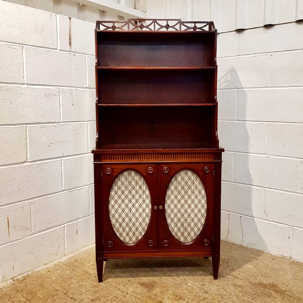 ANTIQUE EDWARDIAN REGENCY MAHOGANY WATERFALL BOOKCASE ON CUPBOARD C1900 View VI