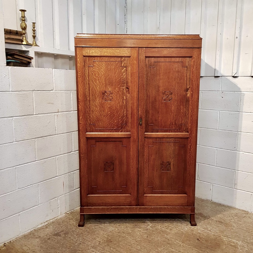 ANTIQUE ARTS & CRAFTS OAK DOUBLE WARDROBE C1890 View V