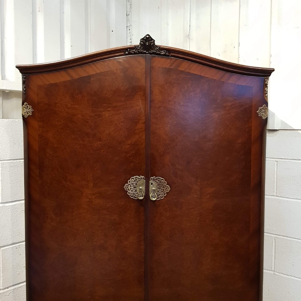 ANTIQUE BURR WALNUT GENTS FITTED WARDROBE C1920 View III