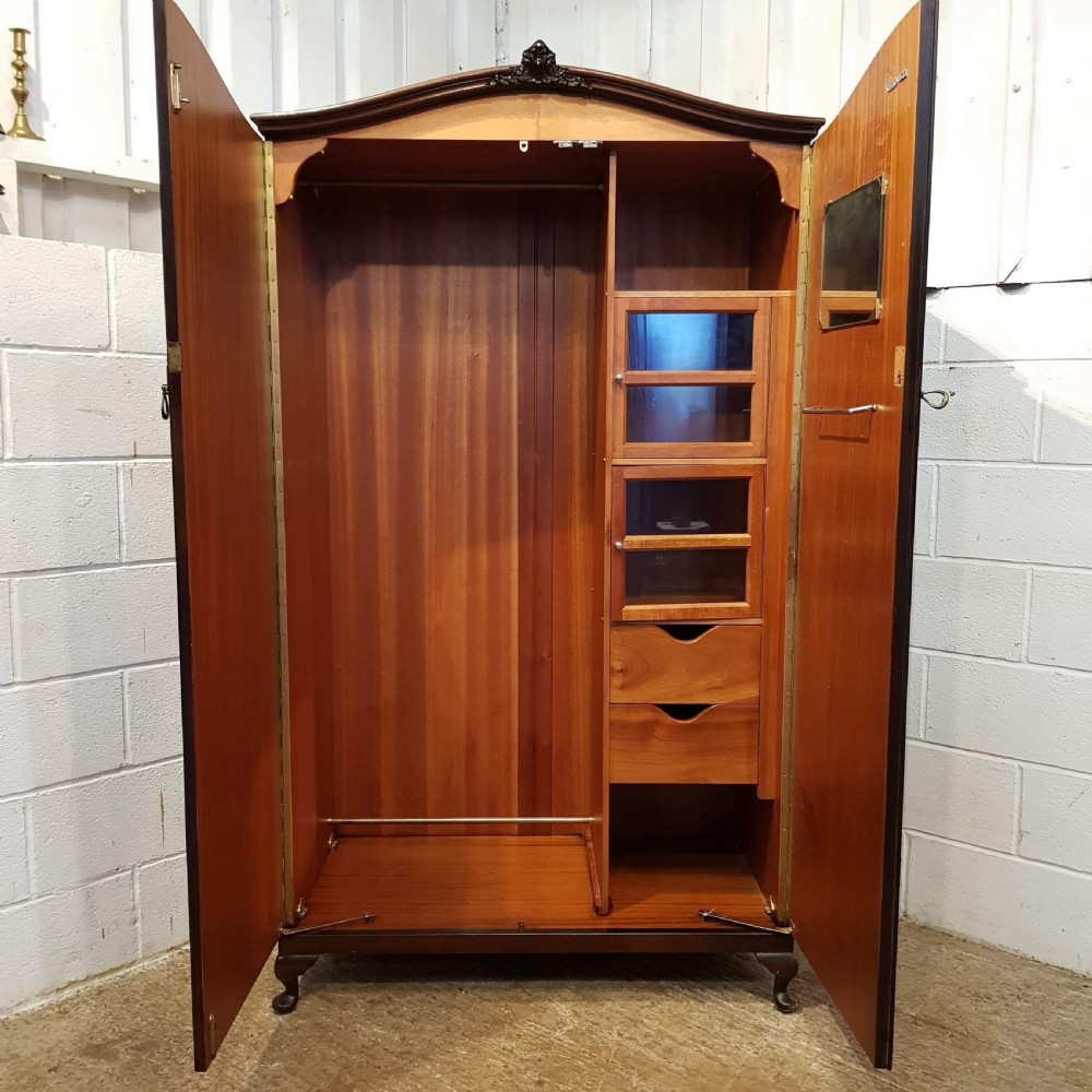 ANTIQUE BURR WALNUT GENTS FITTED WARDROBE C1920 View VI