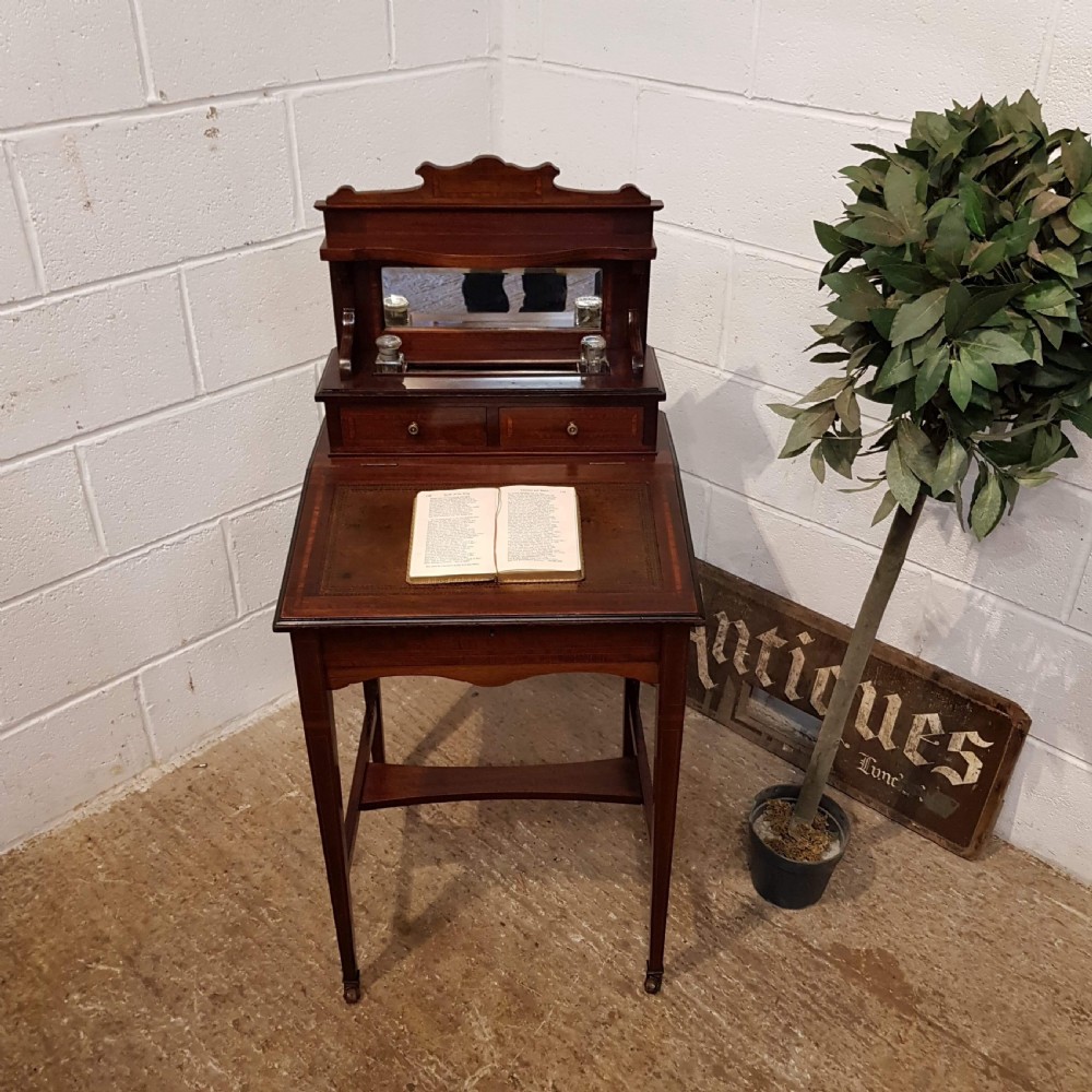 ANTIQUE EDWARDIAN BONHEUR DU JOUR MAHOGANY LADIES WRITING DESK C1900