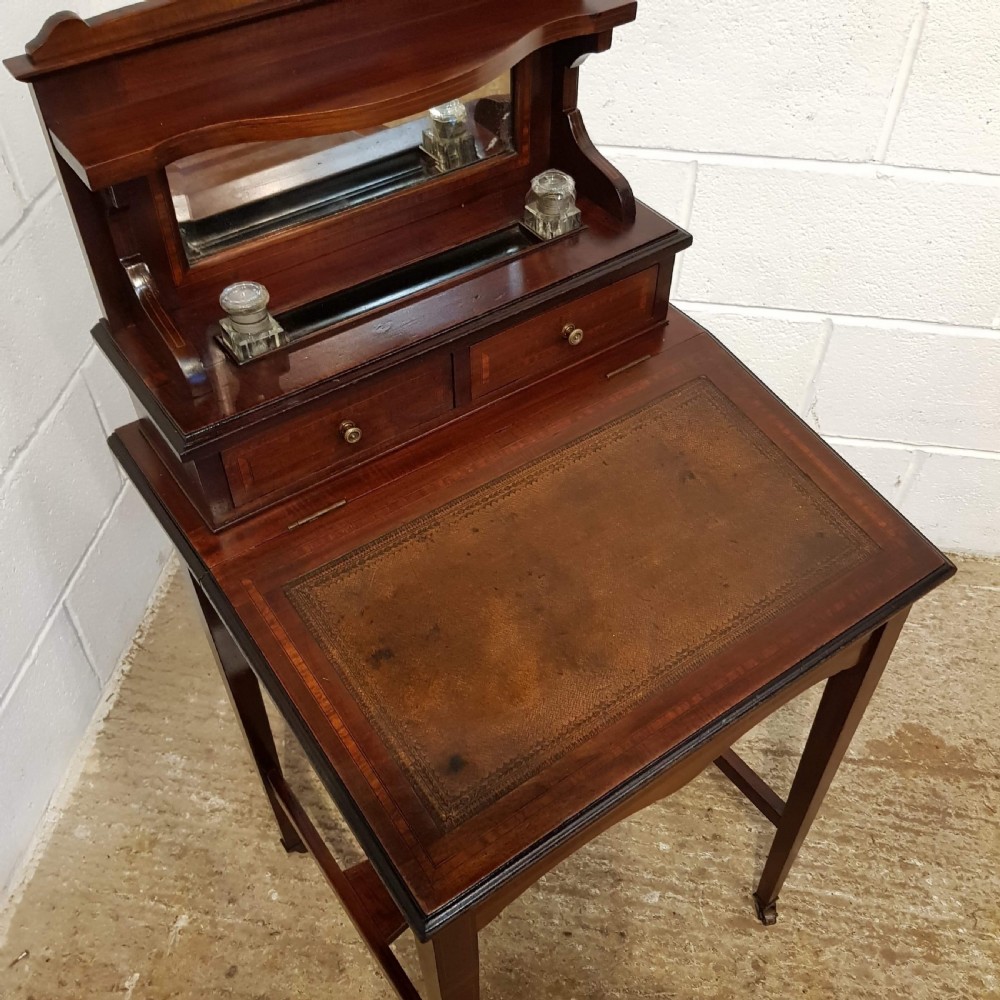 ANTIQUE EDWARDIAN BONHEUR DU JOUR MAHOGANY LADIES WRITING DESK C1900 View III