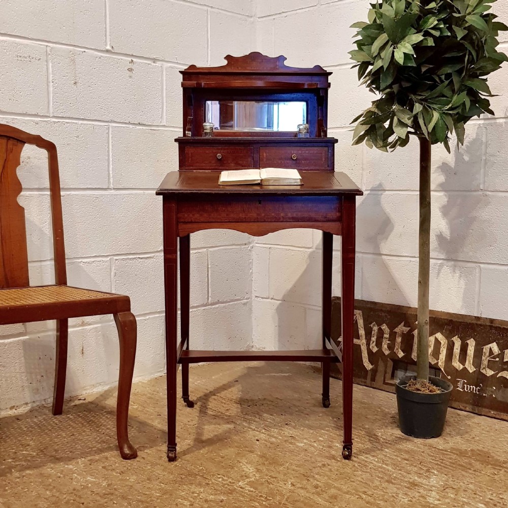 ANTIQUE EDWARDIAN BONHEUR DU JOUR MAHOGANY LADIES WRITING DESK C1900 View V