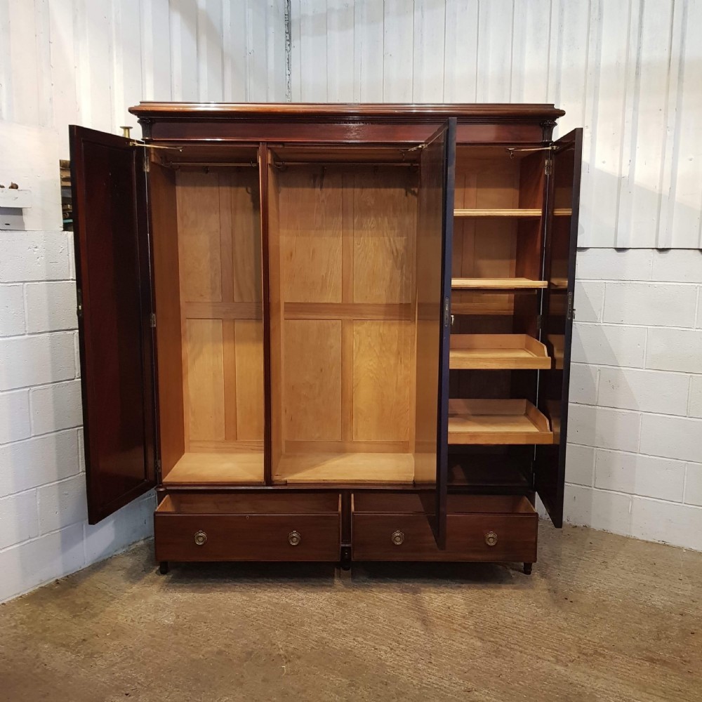 ANTIQUE LATE VICTORIAN CUBAN MAHOGANY TRIPLE WARDROBE C1890 View III