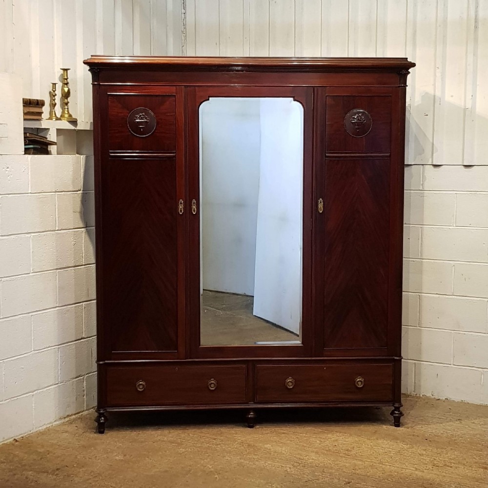 ANTIQUE LATE VICTORIAN CUBAN MAHOGANY TRIPLE WARDROBE C1890 View IV