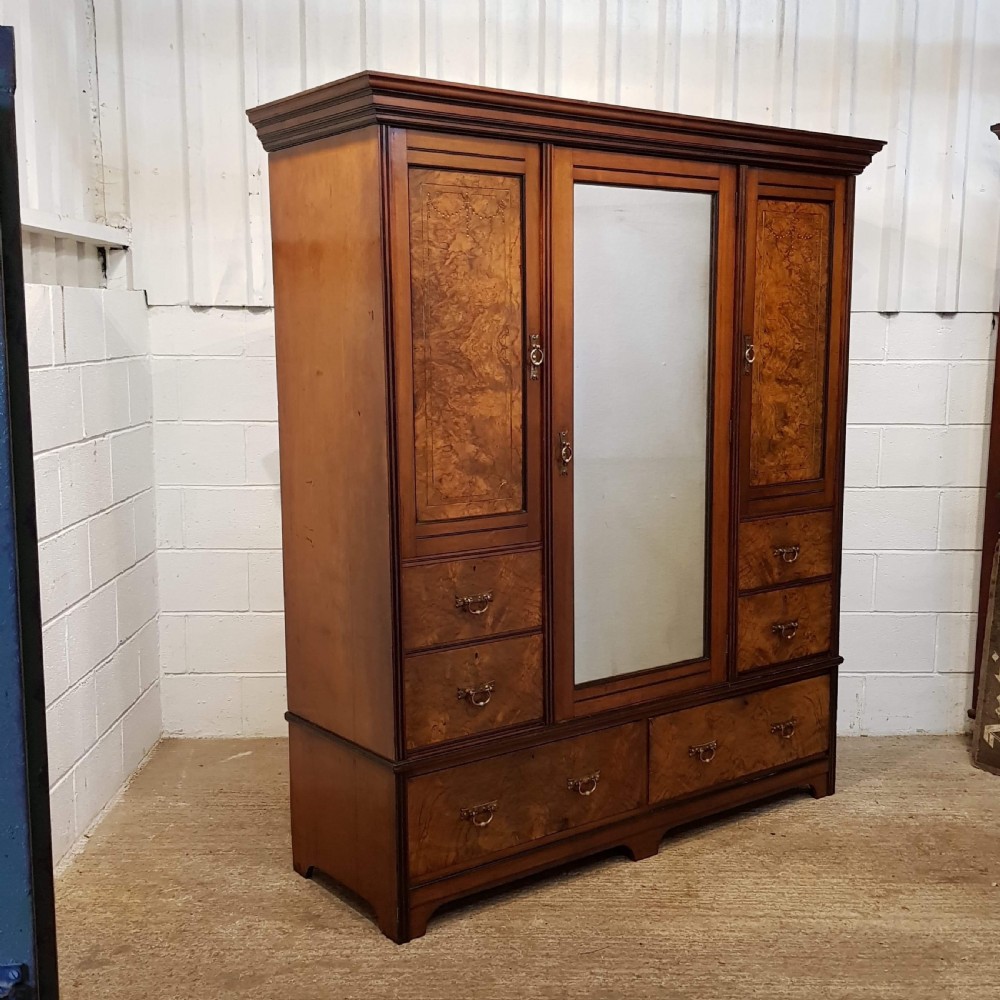 ANTIQUE EDWARDIAN BURR WALNUT TRIPLE WARDROBE COMPACTUM C1900 View III