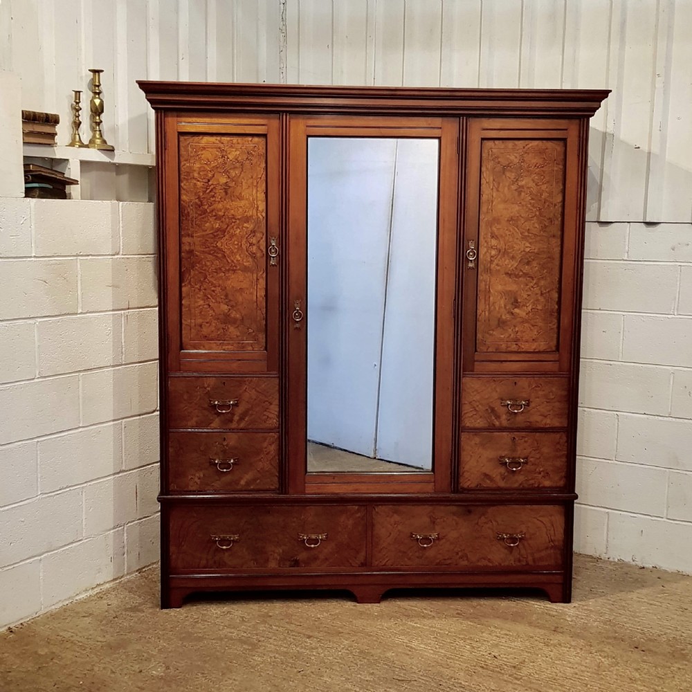 ANTIQUE EDWARDIAN BURR WALNUT TRIPLE WARDROBE COMPACTUM C1900 View V