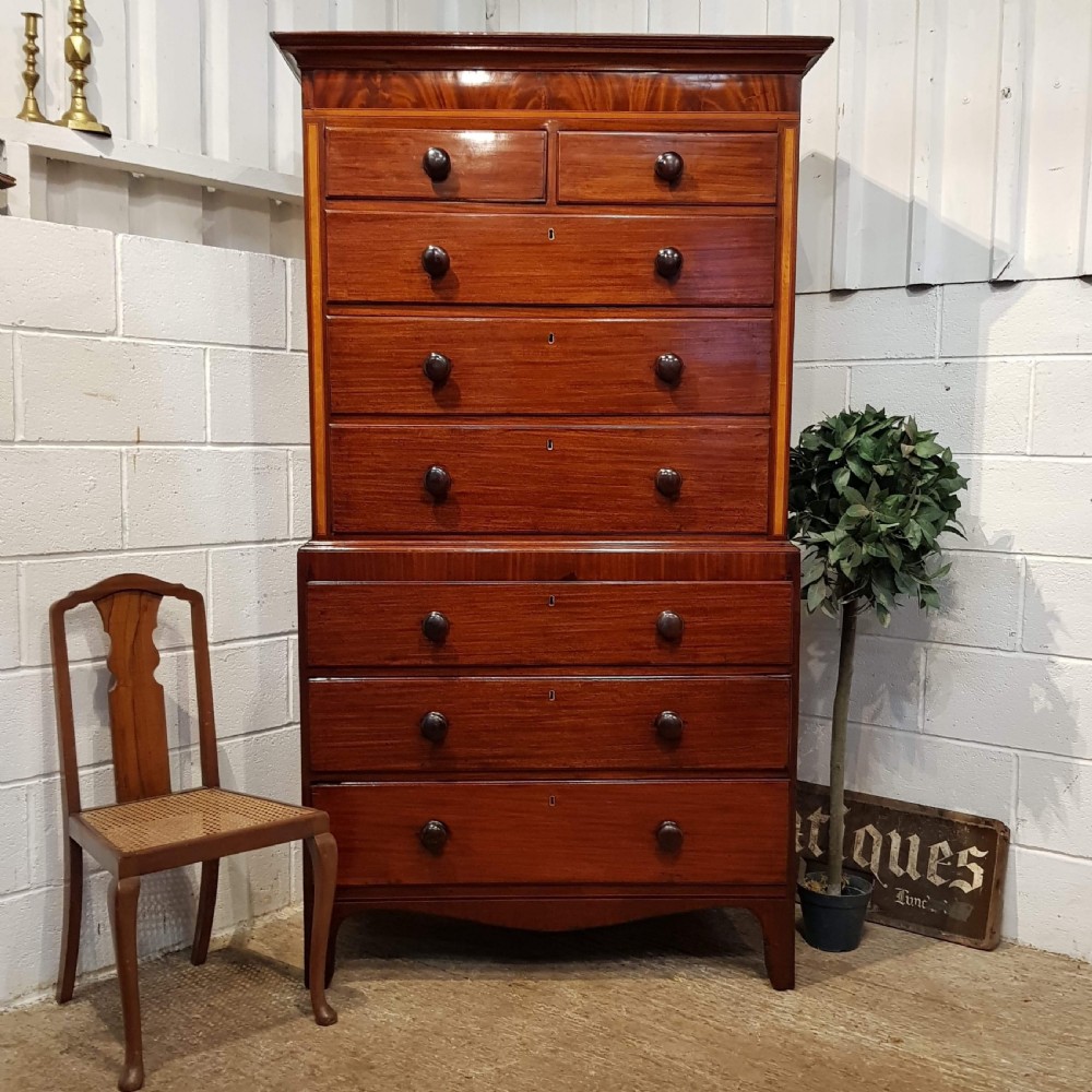 ANTIQUE LATE REGENCY MAHOGANY CHEST ON CHEST C1820