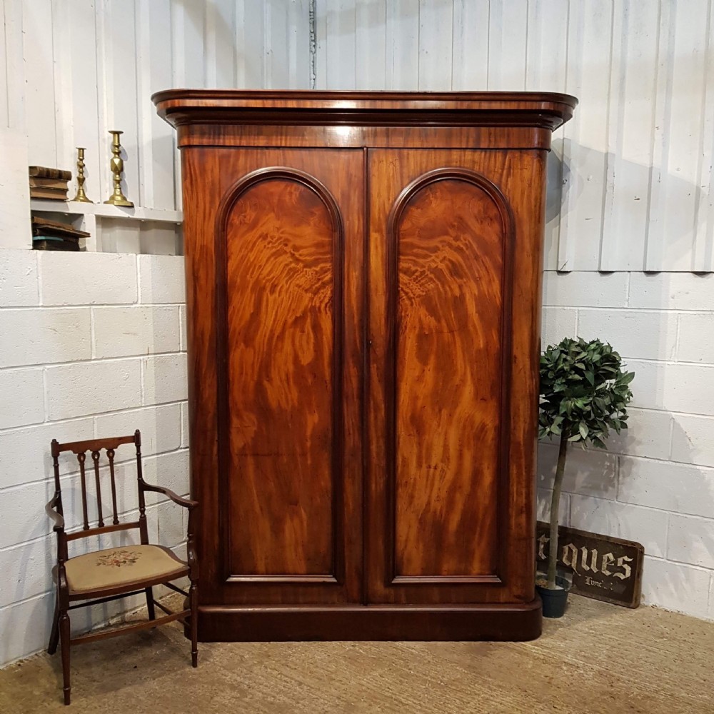ANTIQUE VICTORIAN FLAMED MAHOGANY DOUBLE WARDROBE C1880