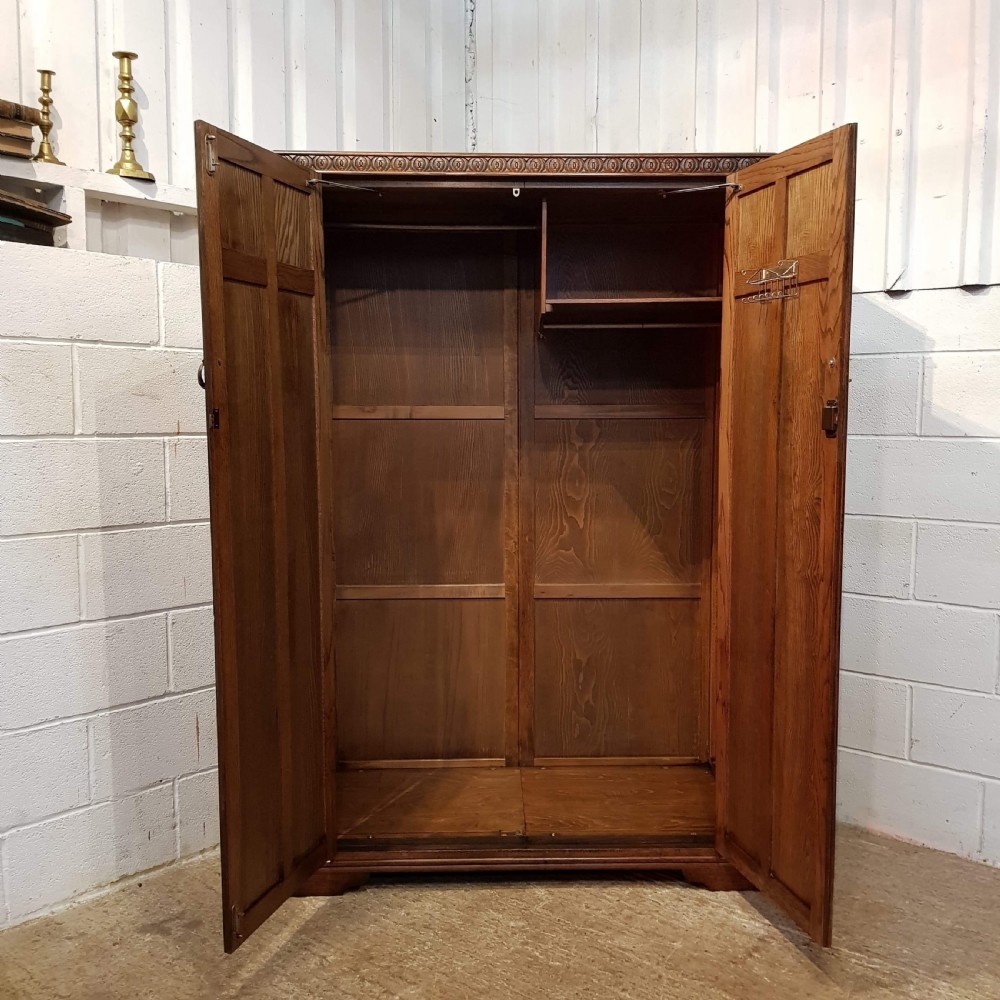 ANTIQUE CARVED OAK DOUBLE WARDROBE C1920 View II
