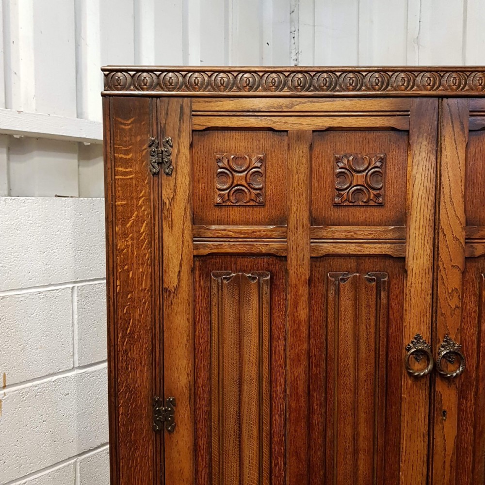ANTIQUE CARVED OAK DOUBLE WARDROBE C1920 View IV