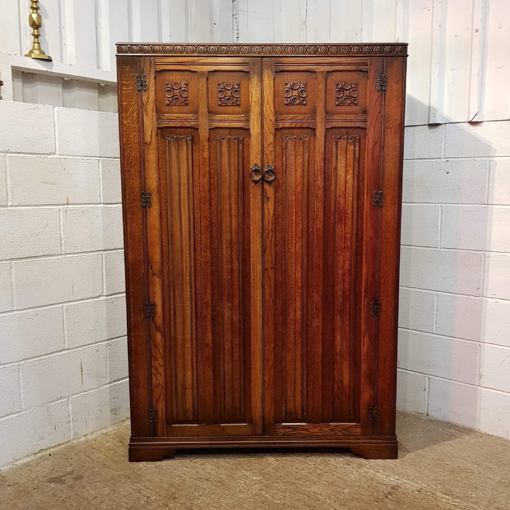 ANTIQUE CARVED OAK DOUBLE WARDROBE C1920 View V