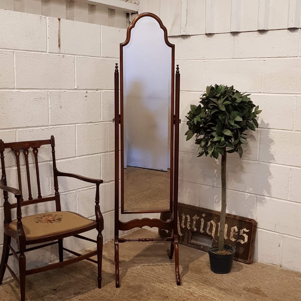 ANTIQUE QUEEN ANNE MAHOGANY CHEVAL MIRROR C1920