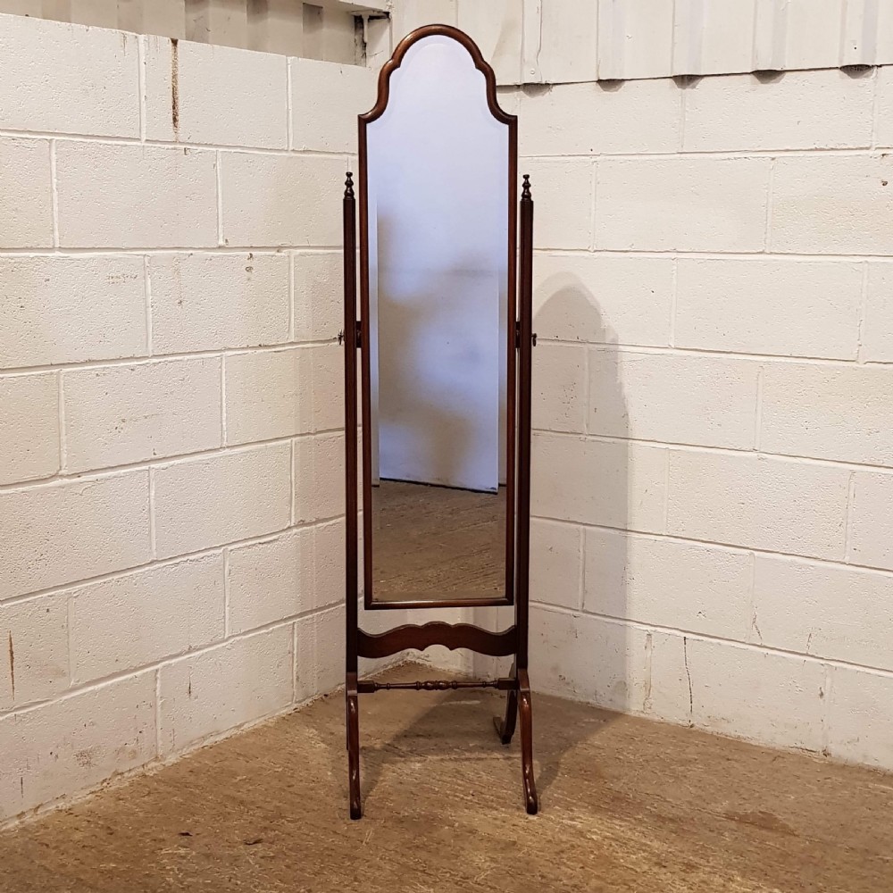 ANTIQUE QUEEN ANNE MAHOGANY CHEVAL MIRROR C1920 View V