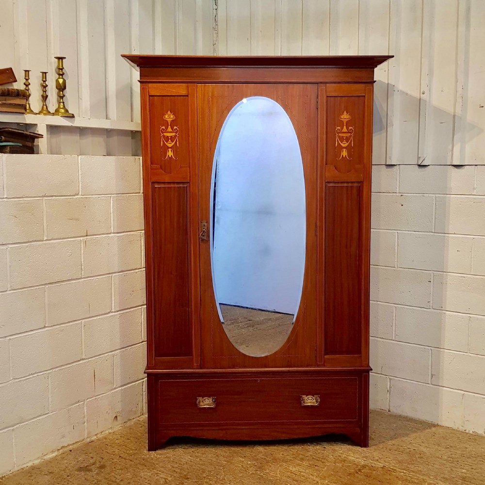 ANTIQUE EDWARDIAN I LAID MAHOGANY SINGLE WARDROBE C1900 View IV