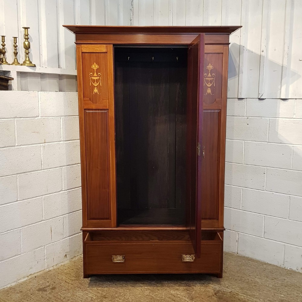 ANTIQUE EDWARDIAN I LAID MAHOGANY SINGLE WARDROBE C1900 View VI