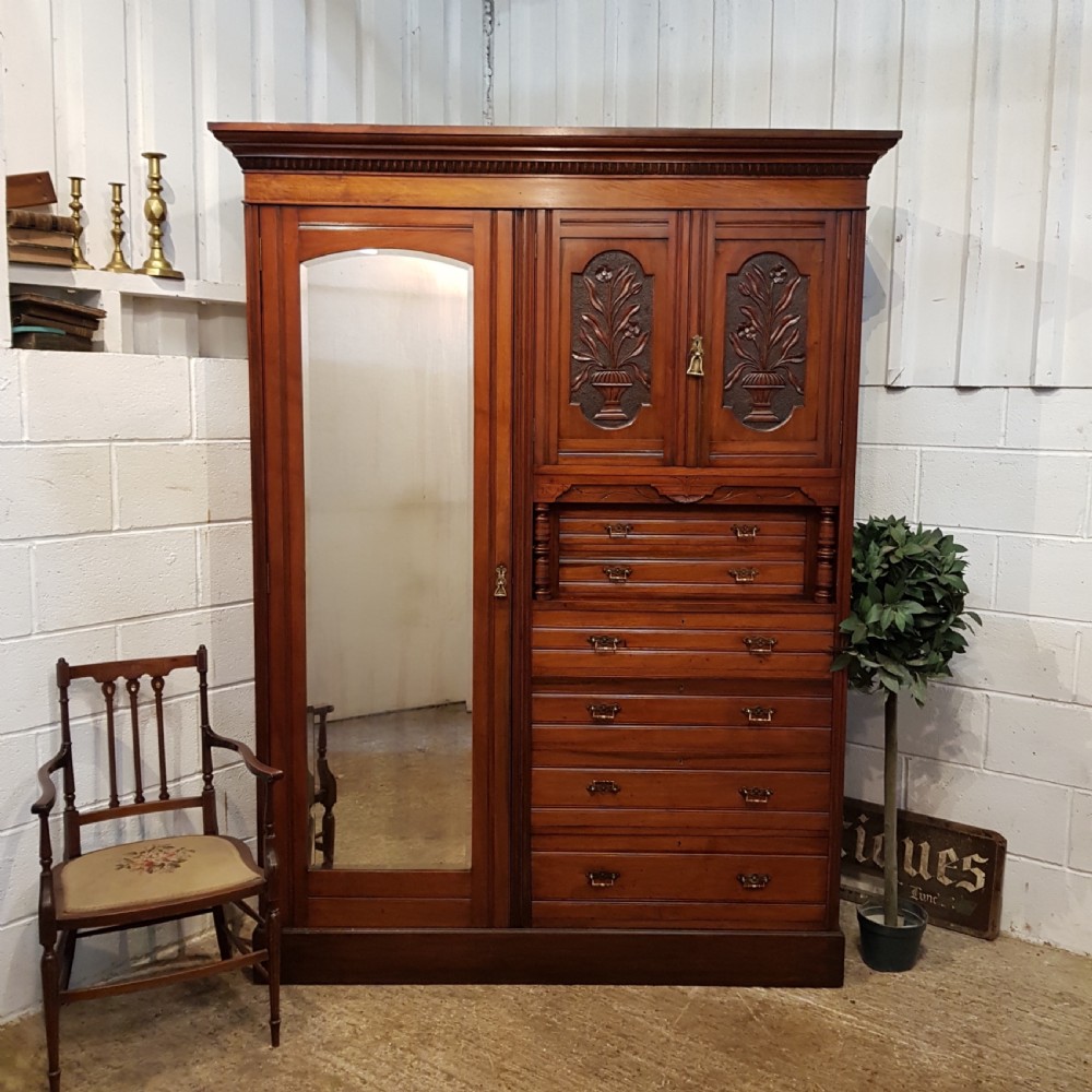 ANTIQUE LATE VICTORIAN WALNUT COMBINATION WARDROBE C1890