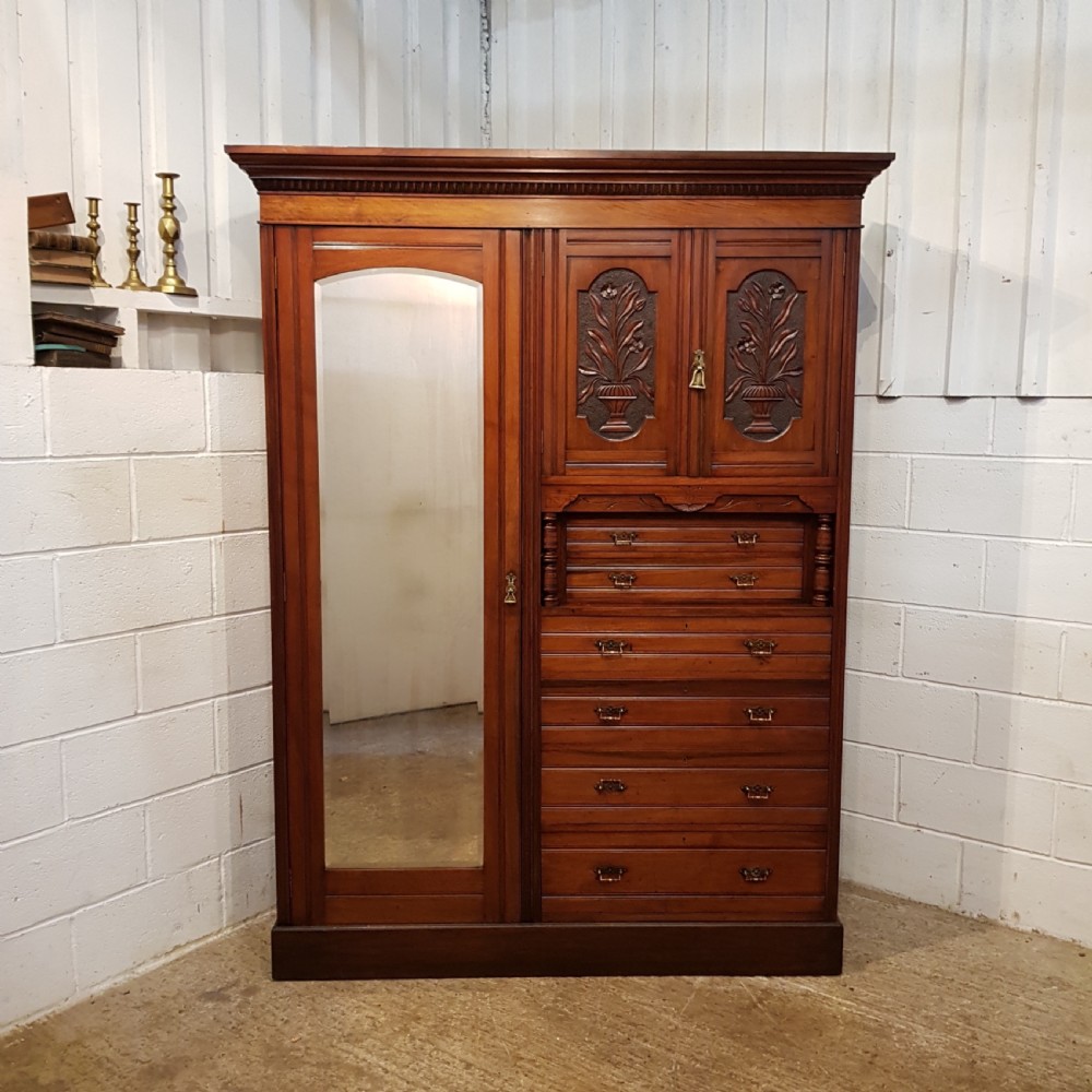 ANTIQUE LATE VICTORIAN WALNUT COMBINATION WARDROBE C1890 View II