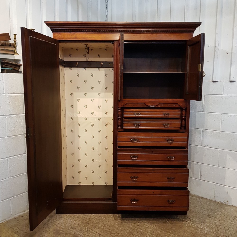 ANTIQUE LATE VICTORIAN WALNUT COMBINATION WARDROBE C1890 View V