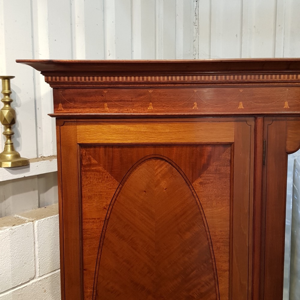 ANTIQUE EDWARDIAN INLAID MAHOGANY TRIPLE WARDROBE C1900 View VI