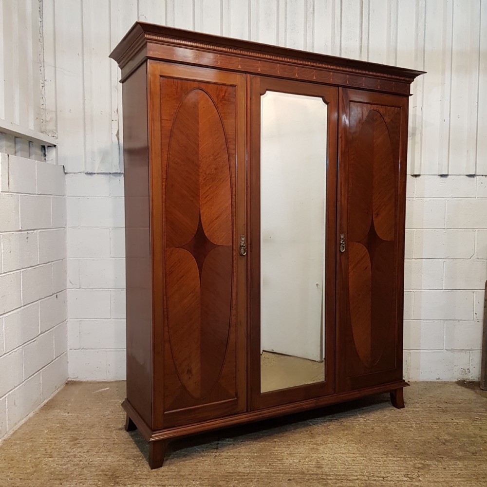 ANTIQUE EDWARDIAN INLAID MAHOGANY TRIPLE WARDROBE C1900 View VII