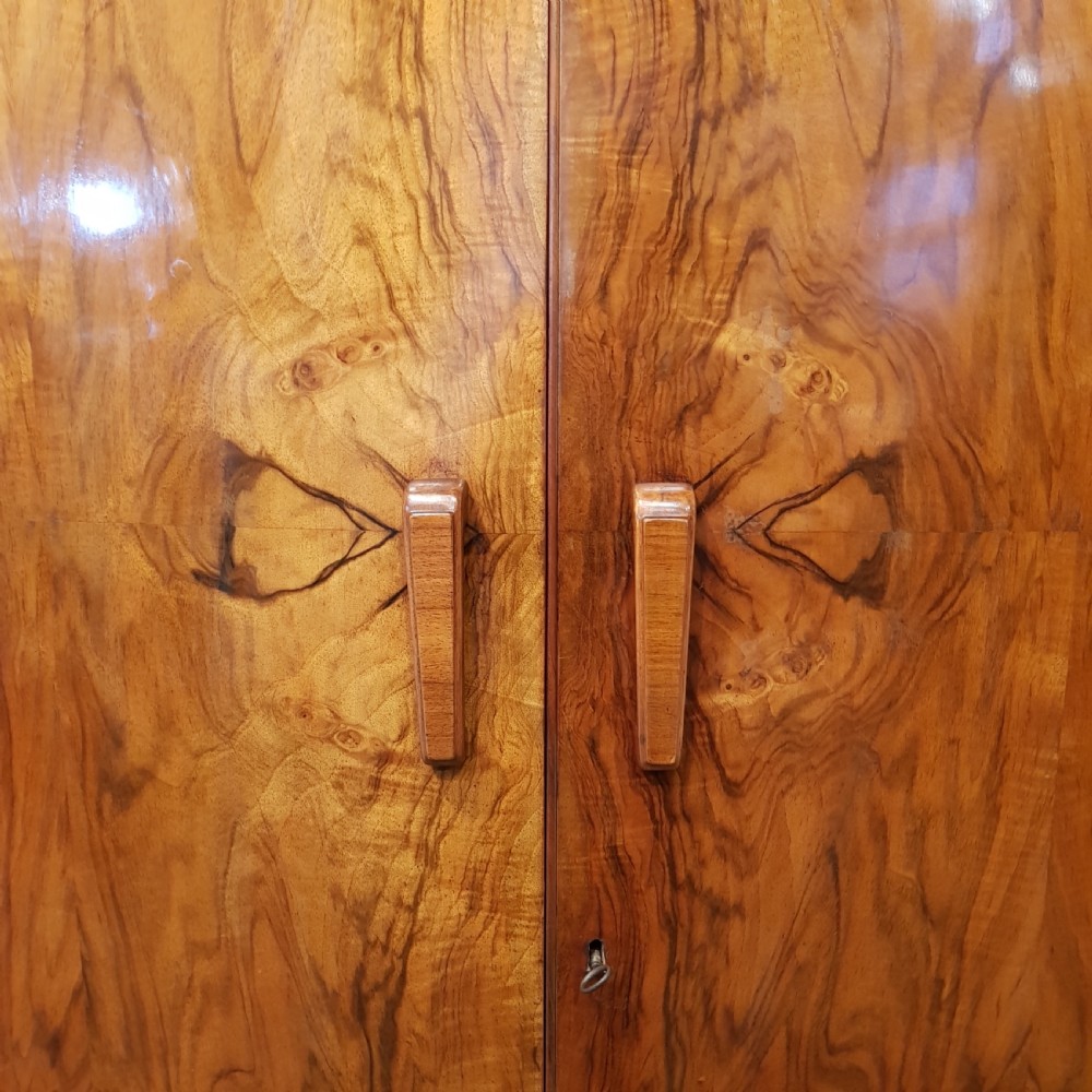 ANTIQUE ART DECO BURR WALNUT BOW FRONT GENTS FITTED WARDROBE C1920 View V