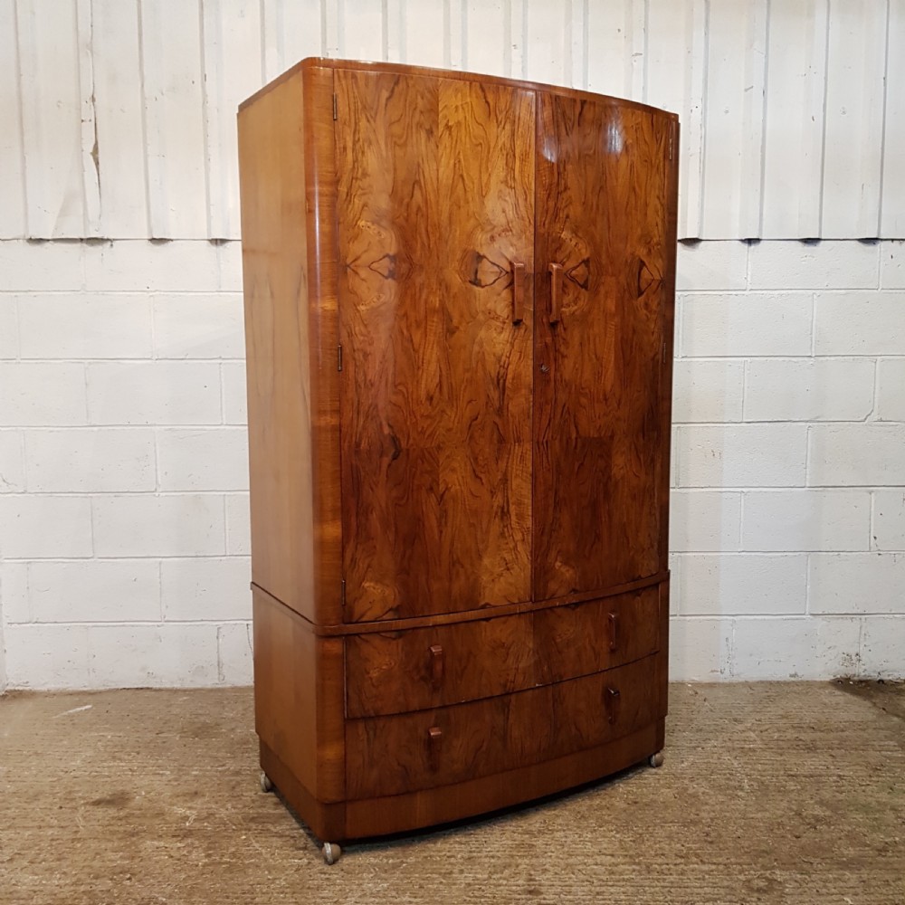 ANTIQUE ART DECO BURR WALNUT BOW FRONT GENTS FITTED WARDROBE C1920 View VI