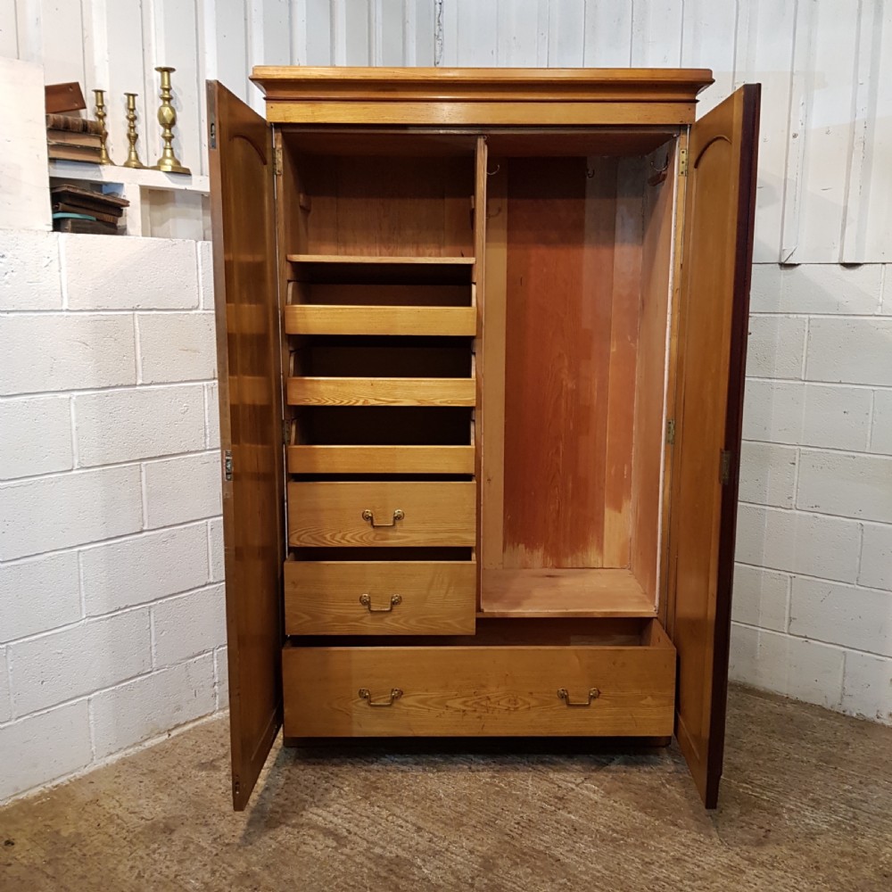 ANTIQUE VICTORIAN ASH & MAHOGANY DOUBLE FITTED WARDROBE C1880 View III