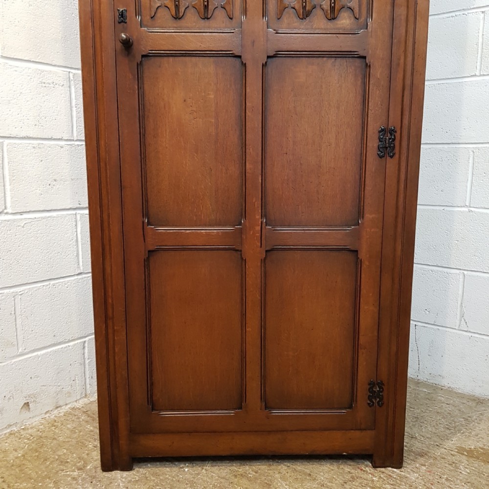 ANTIQUE PAIR OF CARVED JOINED OAK SINGLE WARDROBES BY DENBY & SPINKS C1920 View IV