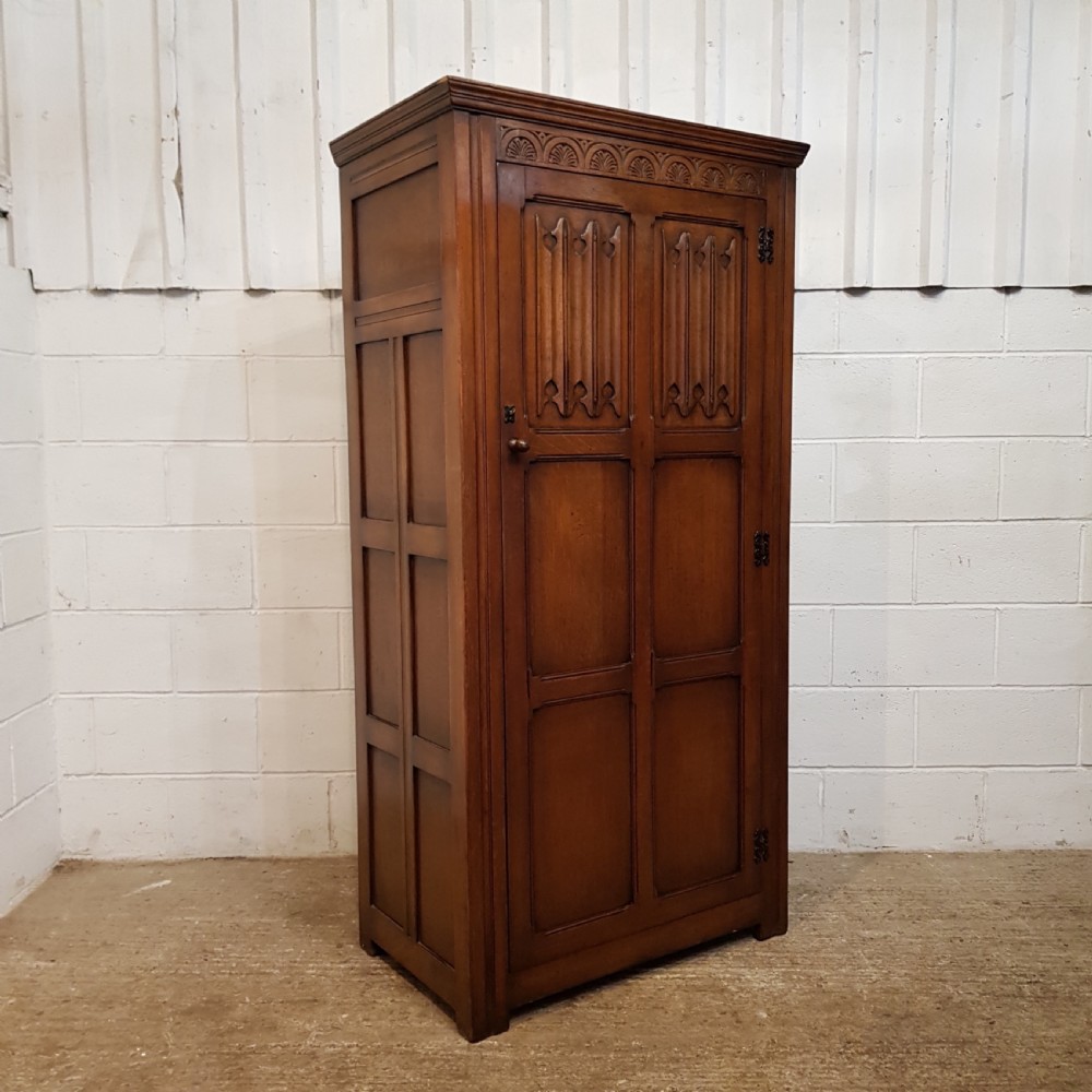 ANTIQUE PAIR OF CARVED JOINED OAK SINGLE WARDROBES BY DENBY & SPINKS C1920 View VII