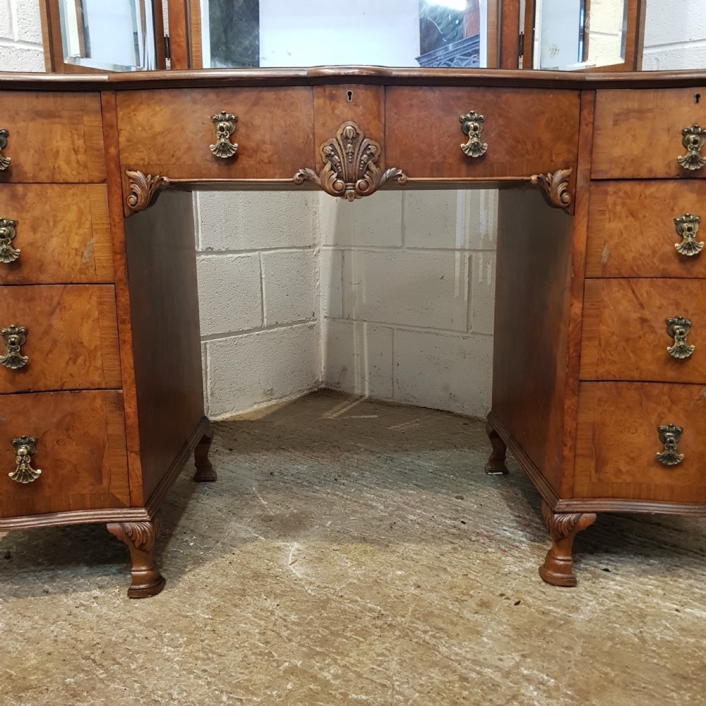 ANTIQUE BURR WALNUT SERPENTINE SHAPED DRESSING TABLE C1920 View III