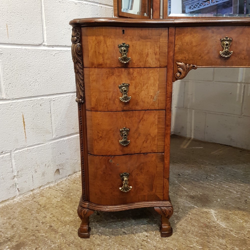 ANTIQUE BURR WALNUT SERPENTINE SHAPED DRESSING TABLE C1920 View IV