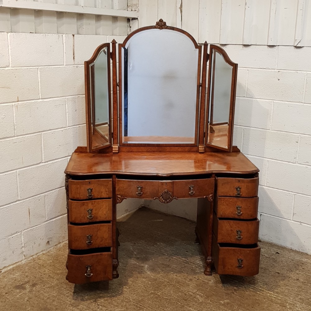 ANTIQUE BURR WALNUT SERPENTINE SHAPED DRESSING TABLE C1920 View VII