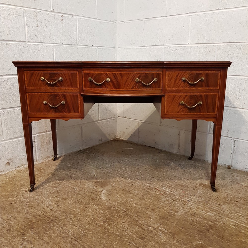 ANTIQUE EDWARDIAN MAHOGANY SERPENTINE FRONTED WRITING TABLE C1900 View II