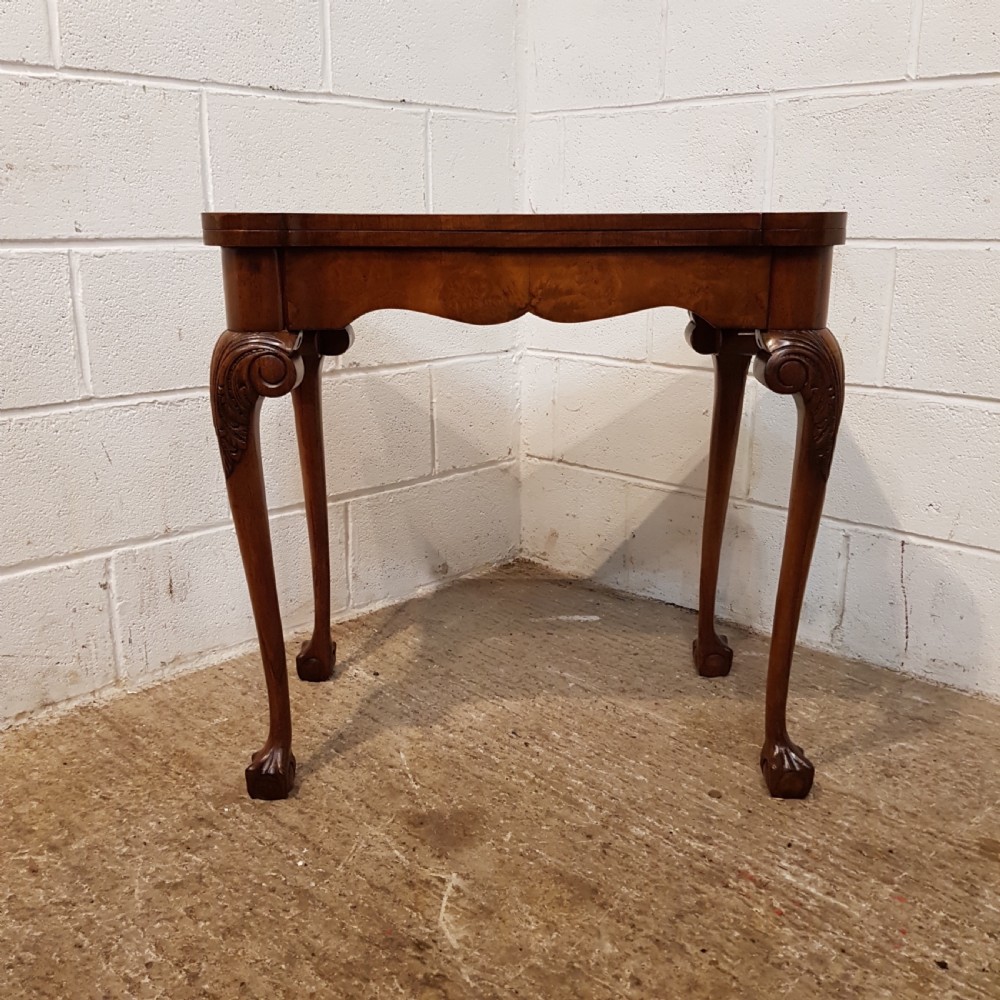 ANTIQUE WALNUT SERPENTINE SHAPED FOLD OVER CARD TABLE C1920 View II