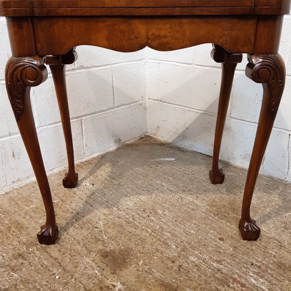 ANTIQUE WALNUT SERPENTINE SHAPED FOLD OVER CARD TABLE C1920 View III
