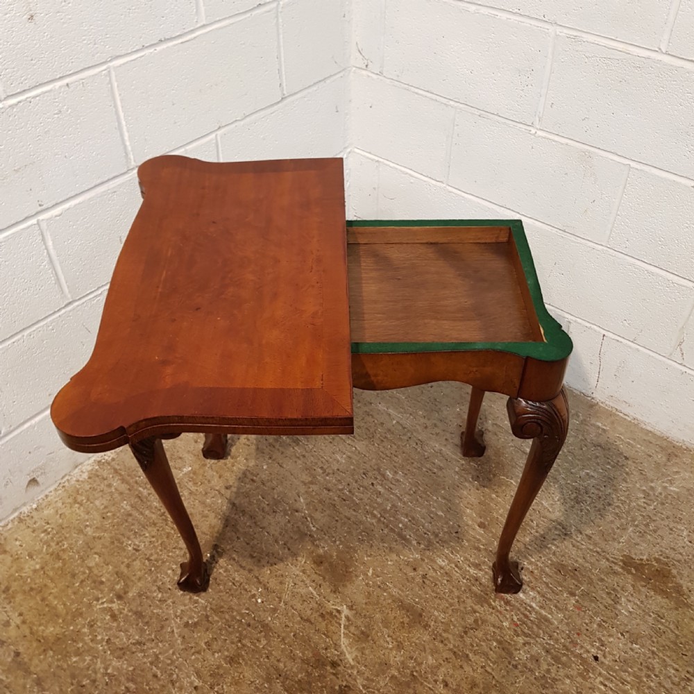 ANTIQUE WALNUT SERPENTINE SHAPED FOLD OVER CARD TABLE C1920 View IV