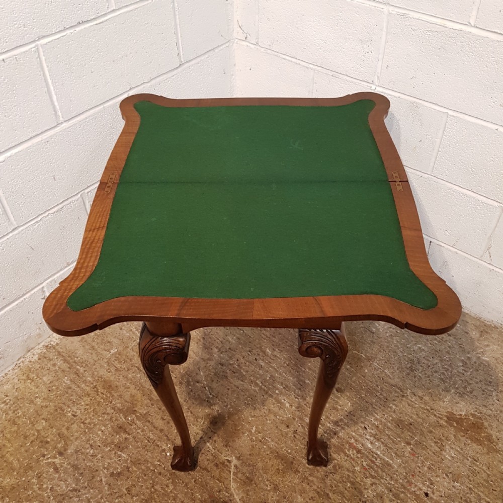 ANTIQUE WALNUT SERPENTINE SHAPED FOLD OVER CARD TABLE C1920 View V