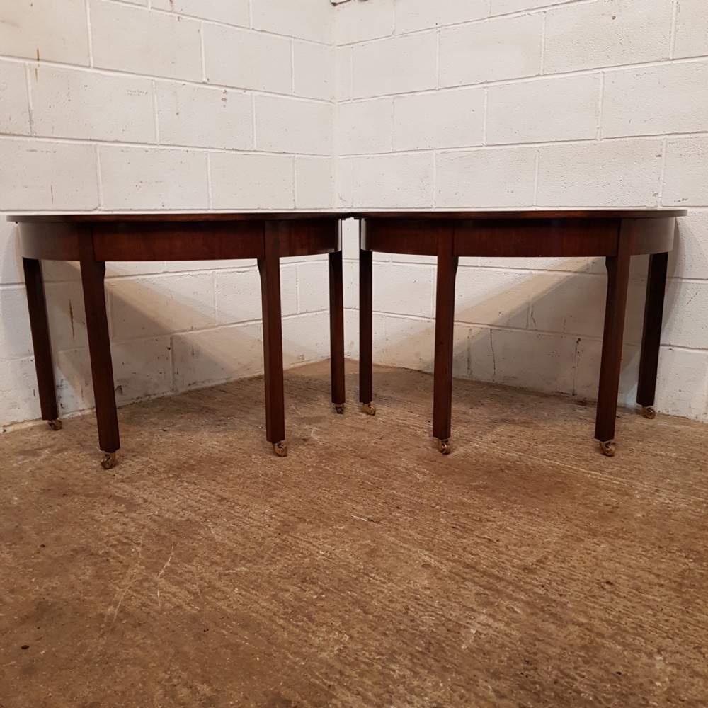 SNTIQUE PAIR REGENCY MAHOGANY DEMI LUNE SIDE TABLED C1820 View II